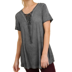 Umgee Tie Up Distressed Boho Hippie Swing Tunic